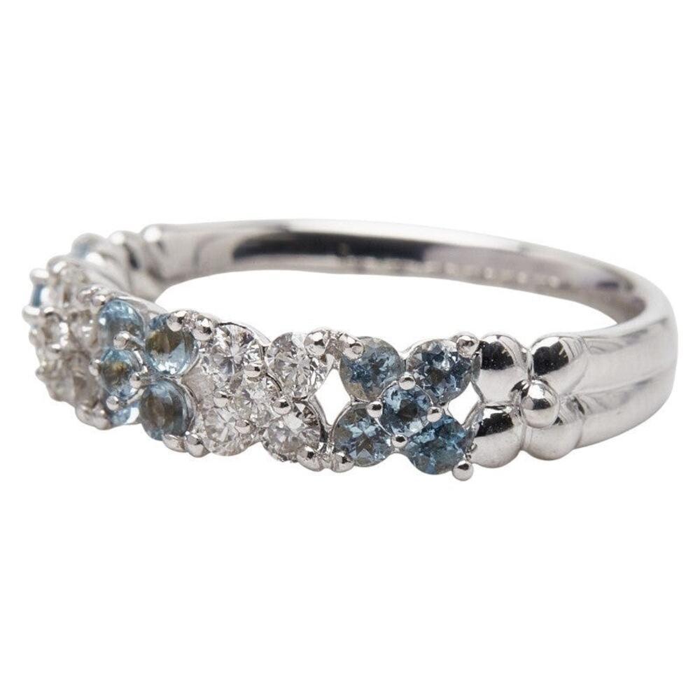 Unbranded Aquamarine Diamond 18K White Gold Ring Silver